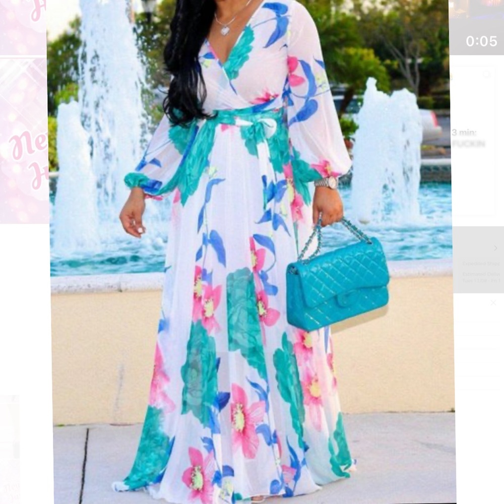 Lovely Wholesale Plus Size Floral Print A Line Dress Size Us 2X